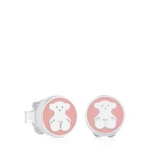 TOUS Silver Spot Earrings with Enamel Silver Pink